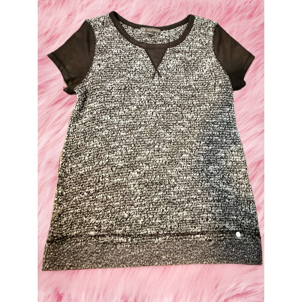AX Armani Exchange Textured Knitโ V Neck Tunic Top Black White Womens S P